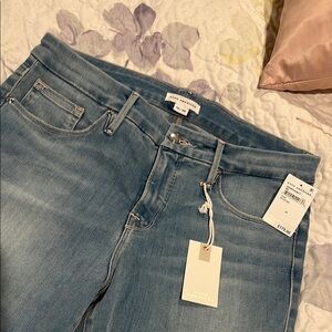 Good American Blue Straight Leg Jeans with Subtle Fading